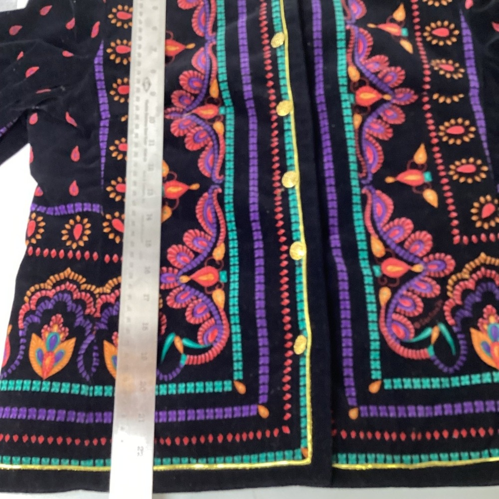 Saxton Hall Womens Black Velvet Jewel Tone Embellished Jacket Size 12 - Picture 13 of 14